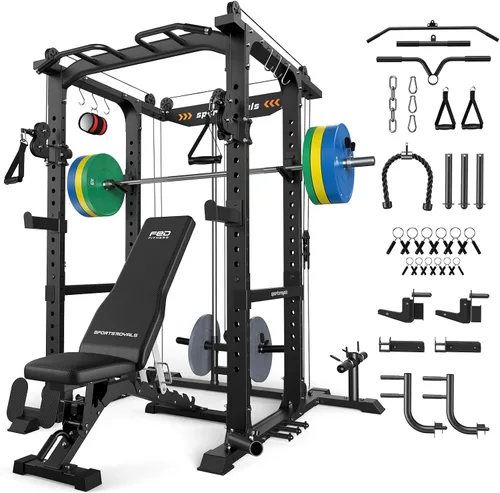 Vista 16 de Sportsroyals Jaula de Potencia, Rack de Potencia Multifuncional de 1600 libras con Sistema de Cruce de Cable Ajustable y Más Accesorios