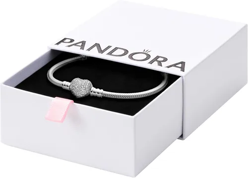 Vista 9 de Pandora Moments - Pulsera de cadena de serpiente con cierre de corazón brillante
