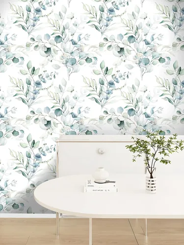Vista 6 de Floralplus Papel tapiz autoadhesivo de hojas de eucalipto bohemio para baño, apto para inquilinos, papel tapiz extraíble, papel adhesivo adhesivo