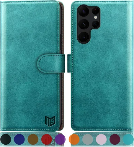 Vista 14 de SUANPOT - Funda para Samsung Galaxy S23 Ultra con bloqueo RFID, tarjetero con funda protectora de PU para teléfono, para mujeres y hombres