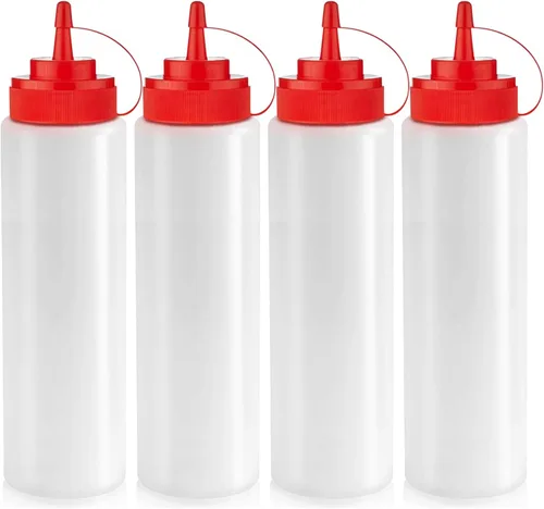 Vista 3 de Botellas de condimento Norcalway de 12 onzas para salsas - Botellas de chorro a prueba de fugas para aceite, jarabe, aderezo - Paquete de 3