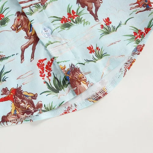 Vista 6 de Camisa de vestir de manga corta con estampado de vaca y botones para bebé niño