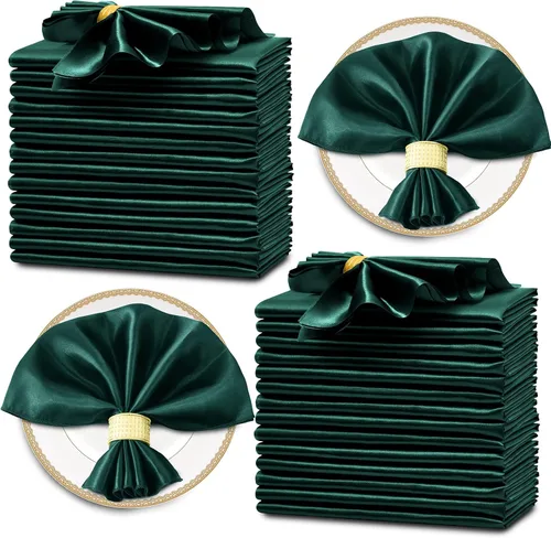 Vista 16 de Horbaunal Paquete de 30 servilletas de satén negro de 20 x 20 pulgadas, servilletas cuadradas suaves de tela sedosa, decoración de mesa para bodas