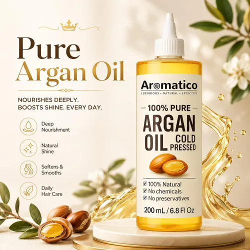 Vista 3 de Aromatico 100% Pure Argan Oil 7 fl oz – Lightweight, Non-Greasy Hair & Skin Oil for Smooth, Shiny Hair & Deep Moisture – Cold Pressed Multipurpose