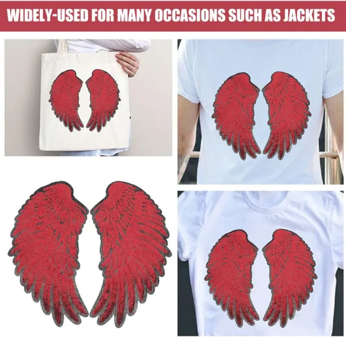 Vista 3 de 2pcs Red Sequin Angel Wing Embroidered Patches Iron-on Applique for Jackets DIY Clothes Accessory Craft Embellishments Suitable for Halloween