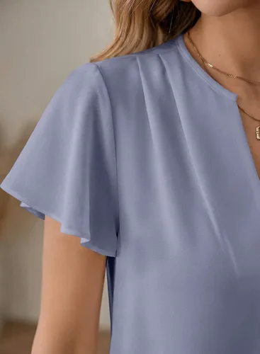 Vista 4 de EVALESS Blusas casuales de negocios para mujer, blusas de manga con vuelo