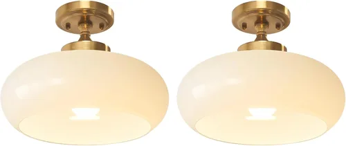 Vista 20 de Lámpara de Techo Verde Semiempotrada Vintage de Latón Antiguo Luz Empotrada Superior de Cristal Dorado Candelabro para Casa de Campo Armario Entrada