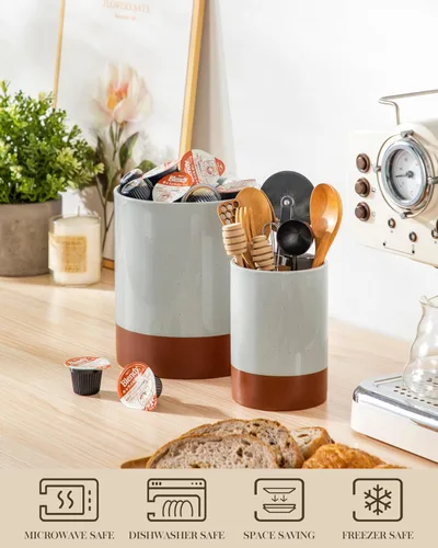 Vista 4 de MALACASA Portautensilios, Portautensilios de Cocina de Cerámica de 5.5", Recipiente para Utensilios de Cocina para Encimera, Organizador