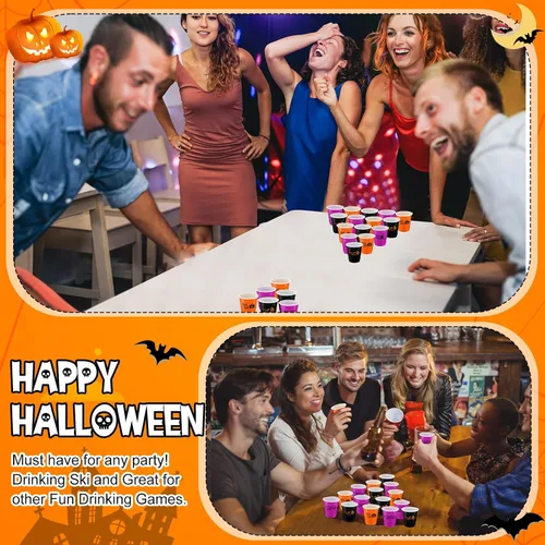 Vista 6 de Lounsweer 100 vasos de plástico para Halloween, vasos desechables de 2 onzas, mini vasos de fiesta de 2 onzas para despedida de soltera, cumpleaños