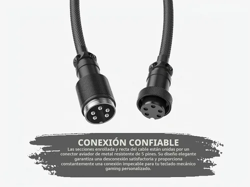 Vista 4 de Ranked Cable de teclado en espiral Cable trenzado de doble manga hecho a mano USB tipo C a A Conector aviador de 5 pines para teclado mecánico