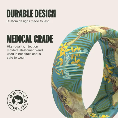 Vista 2 de Groove Life Guy Harvey Anillo de silicona Anillos de boda de goma transpirable para hombres y mujeres, cobertura de por vida, diseño único, anillo