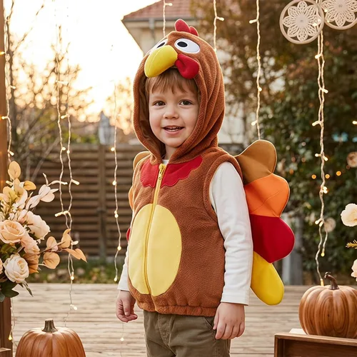 Vista 3 de Honganda Chaleco de pavo con capucha para niños y niñas Marrón
