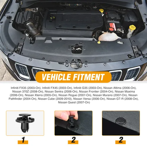 Vista 7 de GOOACC 100 Piezas Clips de Carenado del Motor Parachoques Guardabarros Reemplazan Nissan 01553-05323 Mazda L33X13209 Infiniti FX35 FX45 G25 G35 G37