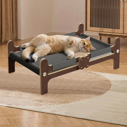 Vista 3 de Hamaca de madera para gatos, cama para dormir, suministros suaves elevados, sofá transpirable, muebles para mascotas, cama para gatos