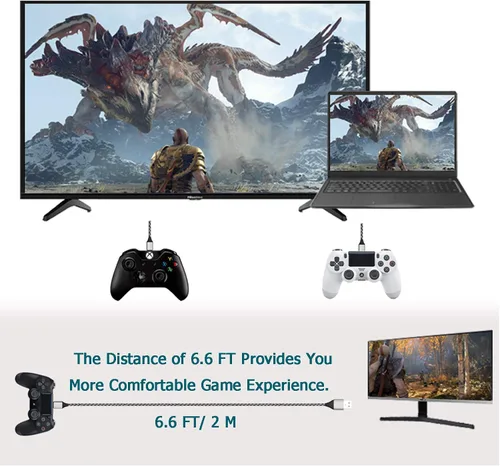 Vista 5 de Cargador para controlador PS4 Cable de carga 2 piezas de nailon trenzado Micro USB 2.0 de alta velocidad Cable de sincronización de datos para Xbox