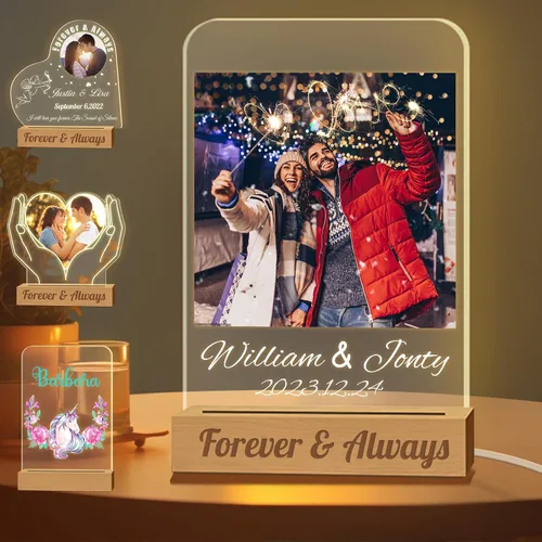 Vista 10 de Luz nocturna con foto personalizada, lámpara LED con nombre de corazón, lámpara acrílica personalizada con imagen, regalo para su novia, amante