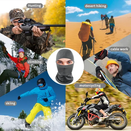 Vista 7 de Achiou - Pasamontañas, máscara facial, para hombres o mujeres, máscara de cara completa con capucha, para nieve, motocicleta, correr, clima frío