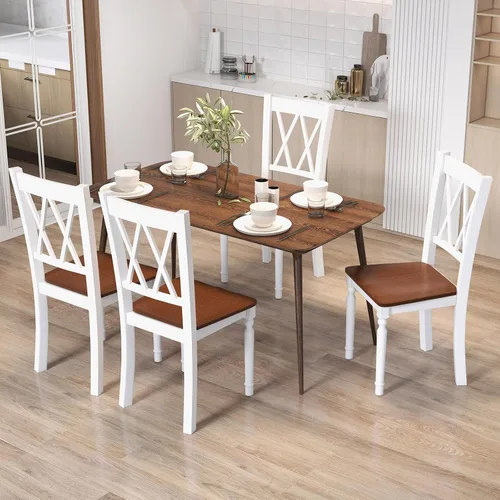 Vista 8 de Giantex Juego de 2 sillas de comedor blancas de madera con asiento de madera de goma, patas de madera de acacia, carga máxima de 360 libras, sillas