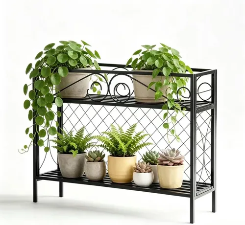 Vista 15 de Zhongma Soporte de metal para plantas de un nivel con ruedas, (35.43 pulgadas de largo x 8.66 pulgadas de ancho x 10.3 pulgadas de alto) soporte