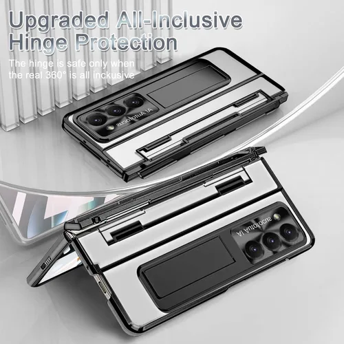 Vista 3 de NINKI Funda compatible con Samsung Galaxy Z Fold 5 5G con S Pen y protección de bisagra, cubierta transparente chapada de lujo transparente con Negro