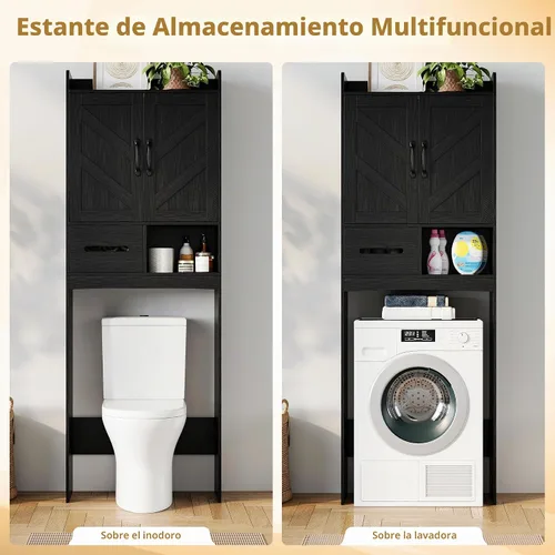 Vista 6 de 23.6 ''W sobre el gabinete de almacenamiento del inodoro, puertas Negro