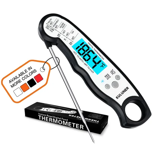 Vista 8 de KULUNERKULUNER - Termómetro digital impermeable de lectura instantánea de carne con sonda plegable de 4.6 pulgadas