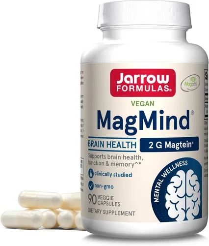 Vista 5 de SlowMag Muscle + Heart Cloruro de magnesio con suplemento de calcio para apoyar la relajación muscular y fórmulas Jarrow MagMind Brain Health