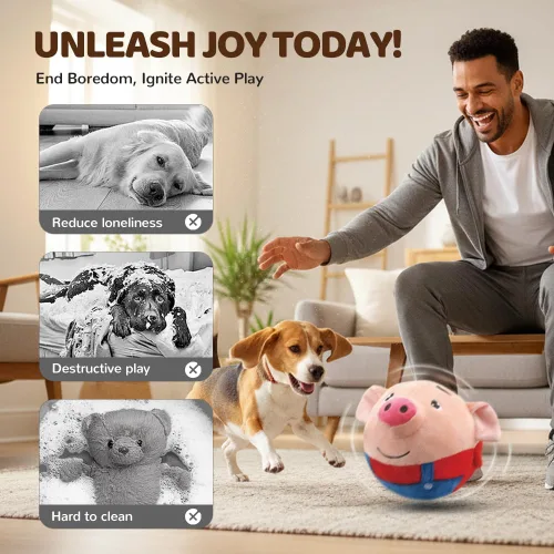 Vista 3 de Juguetes interactivos para perros, 2026 Nueva pelota chirriante activa y móvil con sonido parlante, juguete de felpa recargable y lavable (2 piezas)
