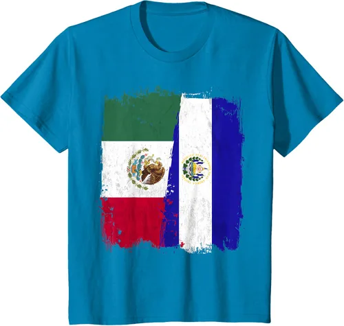 Vista 53 de Camiseta con la bandera mexicana de El Salvador con la mitad de la bandera mexicana de El Salvador