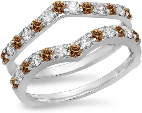 Vista 8 de Dazzlingrock Round Gemstone & White Diamond Enhancer Guard Wedding Band 3-Oro Blanco