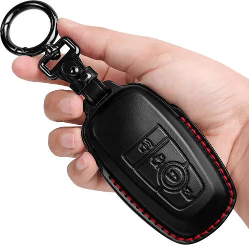 Vista 13 de Tukellen Funda de cuero para llavero de Ford con llavero compatible con Ford Explorer Mustang Fusion Escape F150 F250 F350 F450 F550 Edge-Negro