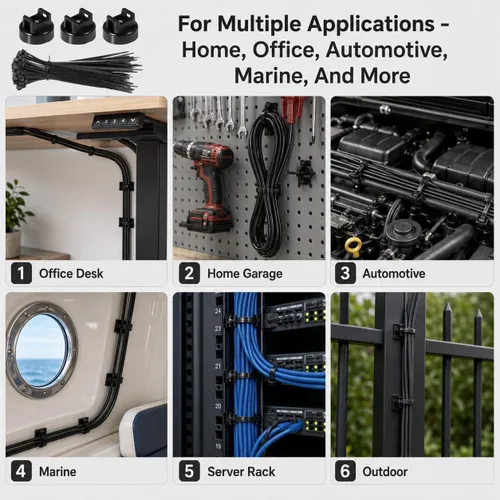 Vista 7 de Soportes magnéticos para bridas de cables, 15 imanes con 50 bridas para cables, soporte de cables magnéticos multiusos para gestión de cables, bases