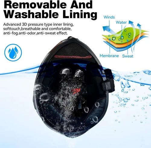Vista 7 de Casco modular de motocicleta Bluetooth aprobado por DOT/ECE de cara completa, abatible, antivaho, doble visera, casco con altavoz dual integrado