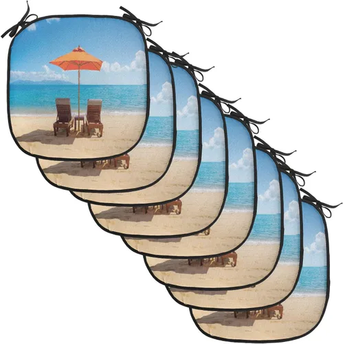 Vista 40 de Lunarable Cojín para silla costera, diván del desierto, descanso solitario, vacaciones, tropical, resort playa, ocio, asiento acolchado para cocina