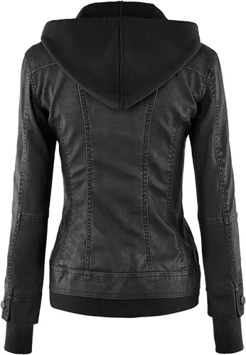 Vista 2 de Chaqueta Made By Johnny MBJ de piel sintética, estilo motociclista, con capucha, para mujer