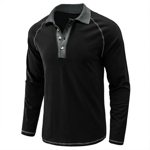 Vista 3 de Camisas polo de moda para hombre, ajuste relajado, manga larga, polo de golf, clásico, de algodón, con botones, Henley
