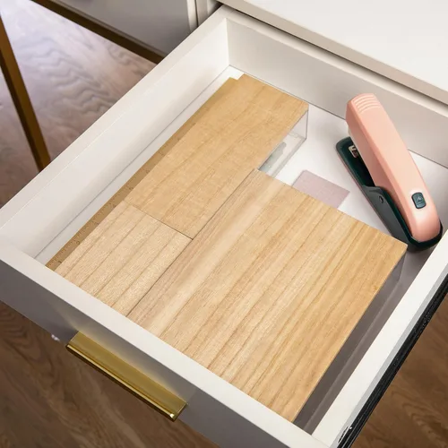 Vista 6 de Martha Stewart Brody - Contenedores organizadores de plástico con tapas de madera de paulownia para oficina en casa, cocina o baño, paquete de 3