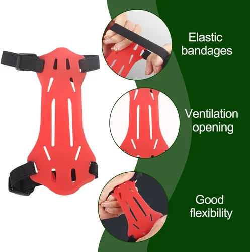 Vista 3 de Paquete de 2 protectores de brazo de goma con arco para jóvenes, protectores ajustables para antebrazo, 2 correas de hebilla para niños y jóvenes