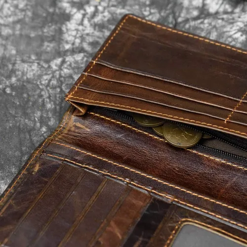 Vista 3 de LUUFAN Cartera larga de cuero genuino para hombre tarjetero con bolsillo para monedas