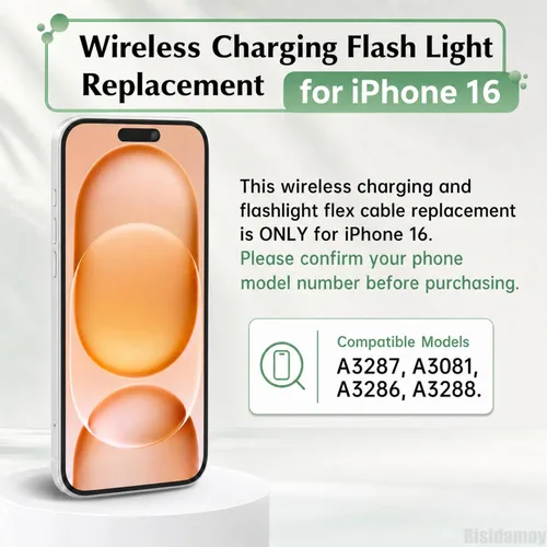 Vista 2 de Reemplazo de luz de flash de carga inalámbrica con chip NFC para iPhone 16, panel de carga inalámbrica, bobina adhesiva, cable flexible, reemplazo