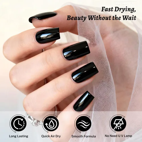 Vista 3 de OpenLive Esmalte de uñas negro de 0.6 fl oz, gran volumen, secado rápido, secado rápido y de larga duración, arte de uñas de color para bricolaje
