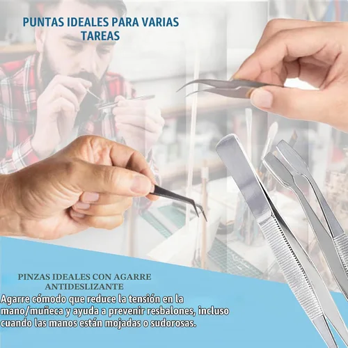 Vista 3 de A2Z-2 pinzas de punta plana con punta dentada roma, pinzas de alimentación de acero inoxidable con puntas anchas rectas y anguladas, pinzas