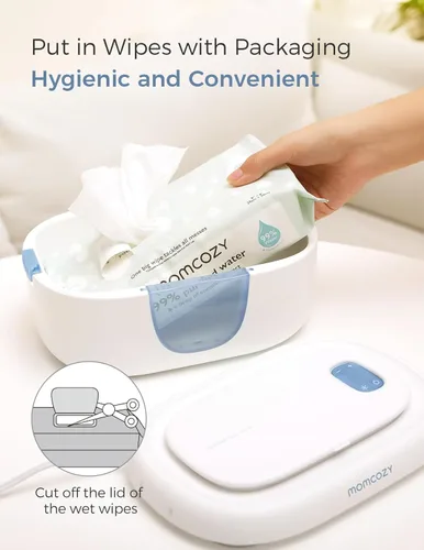 Vista 7 de Momcozy - Calentador de toallitas para bebé, diseño innovador de resorte, dispensador de gran capacidad para 60-80 unidades, 4 modos de control