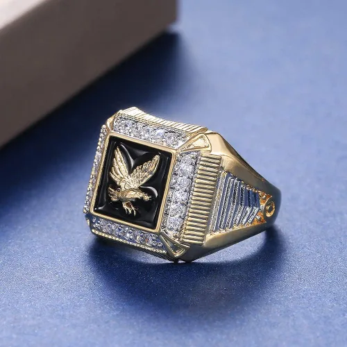Vista 4 de Gixaxak Anillo de oro de moda con circonita cúbica, tótem punk retro, hecho a mano, hipoalergénico, hip hop, banda gótica, punk, vikingo, nórdico