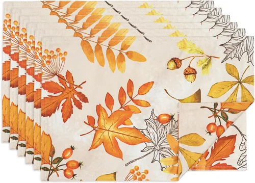 Vista 13 de YiHomer Colección de mesa de Acción de Gracias de otoño para decoración de cocina, comedor, fiestas, cosecha, hojas de otoño, mantel, rectangular