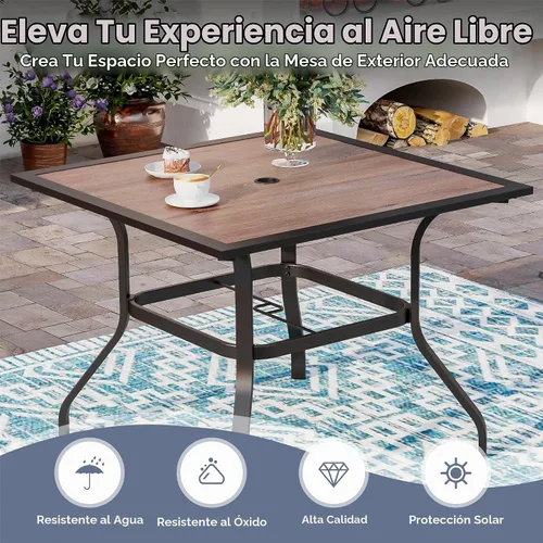 Vista 4 de SUNSHINE VALLEY Juego de comedor de patio para 4, mesa de metal de 37 pulgadas y sillas azules