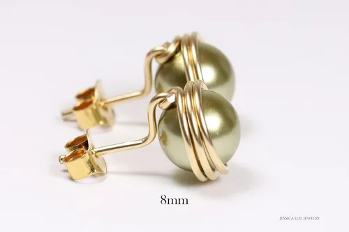 Vista 5 de Jessica Luu Jewelry Pendientes de perlas de oro verde oliva 0.236-0.394 in hechos a mano