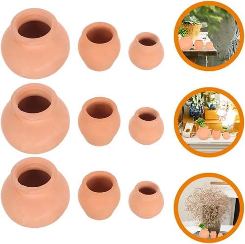 Vista 5 de Sewroro 9 mini macetas de cerámica para suculentas, pequeñas macetas de arcilla para espacios pequeños y decoración de oficina