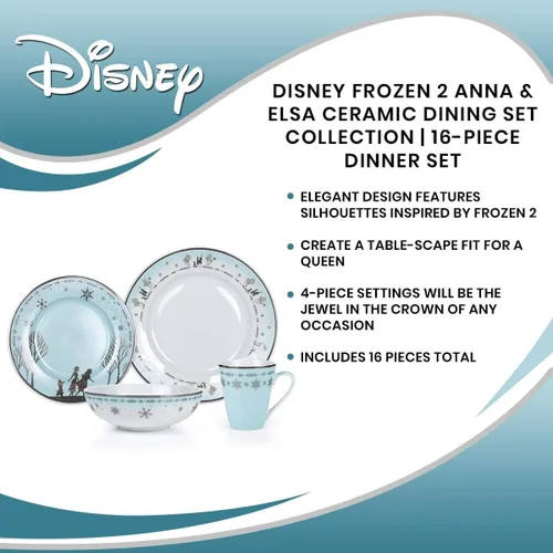 Vista 6 de Disney Frozen 2 - Juego de vajilla temática de Anna & Elsa Exhibición oficial de cerámica coleccionable de Disney Incluye platos, cuencos