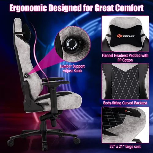 Vista 8 de Goplus Silla para videojuegos, silla giratoria de 360° en altura ajustable para computadora con soporte lumbar ajustable, reposabrazos 4D, asiento